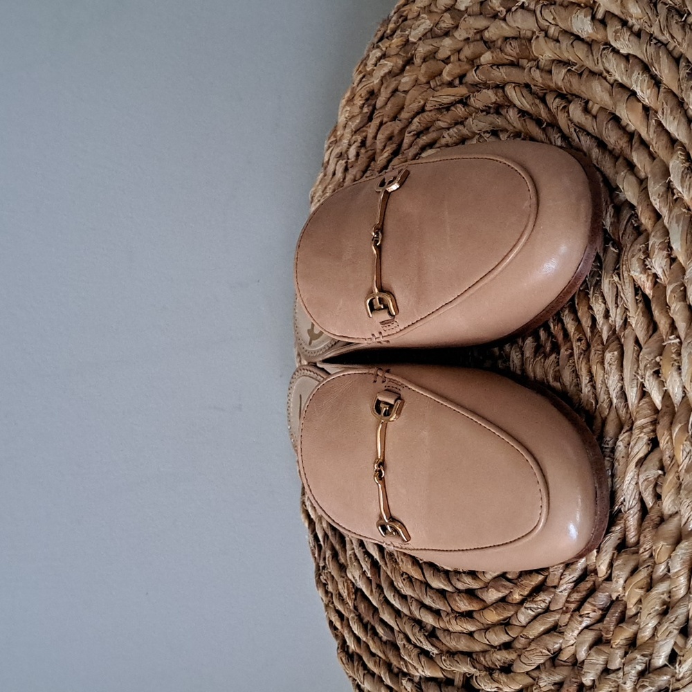 Sam Edelman Womens Linnie Sand Tan Leather Mules Gold Metal Cross Bit S-7 - Picture 3 of 9